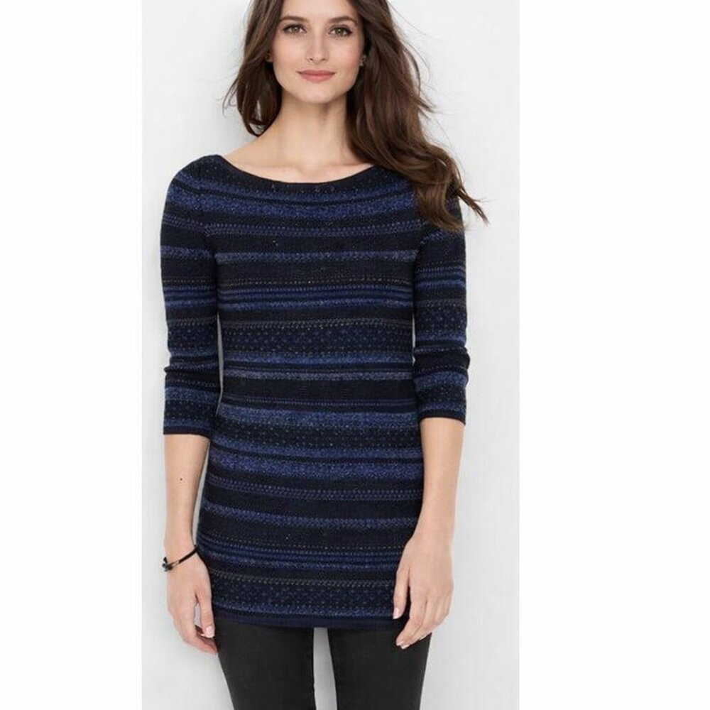 WHBM Tunic Size Medium Fair Isle Tunic Metallic Knit